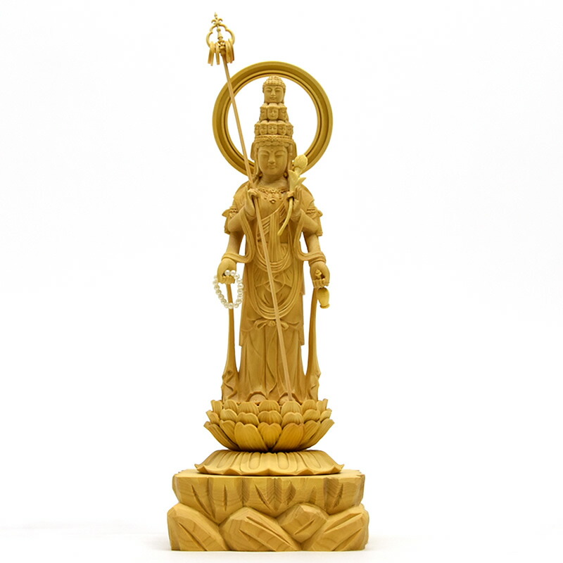 Bフライデー希少上彫り仏像☆柘植材 千手観音菩薩像5寸立☆全高 約