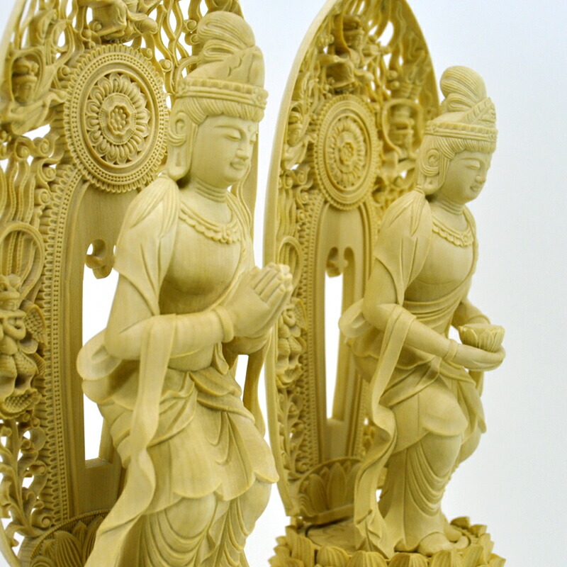 楽天市場】木彫り仏像 【観音菩薩・勢至菩薩】二体セット 飛天光背八角