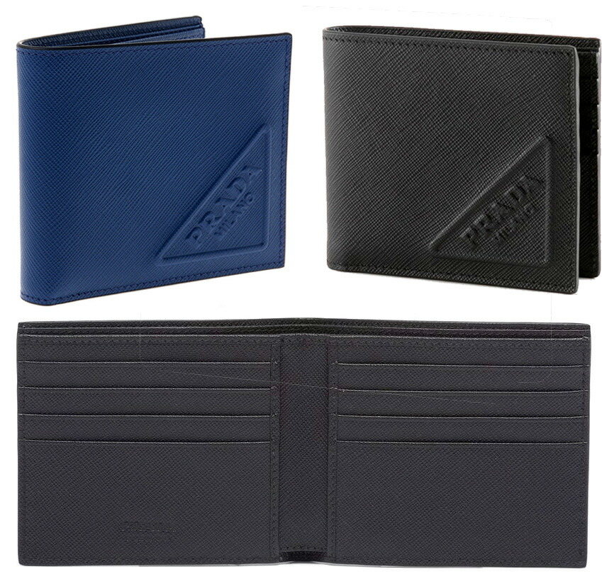 楽天市場】PRADA プラダ メンズ 二つ折り財布 札入れブラック ブルー