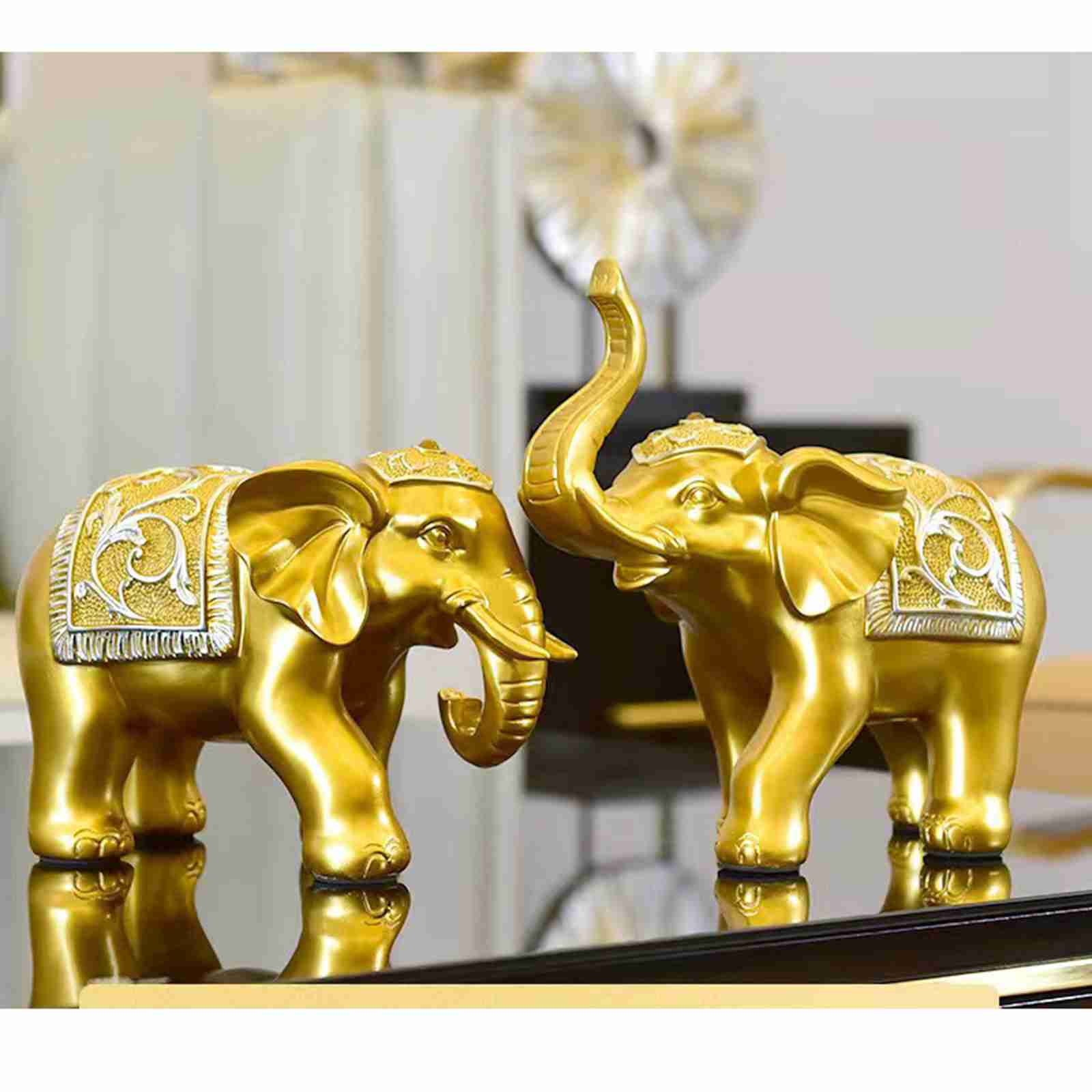 楽天市場】風水グッズ 象の置物 一対 2個セット 樹脂彫刻 ゴールド 白