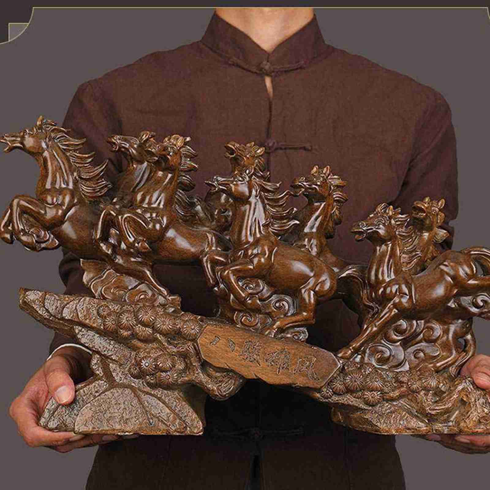 楽天市場】風水グッズ 樹脂彫刻 8頭の馬の像の装飾品 置物 中国風の