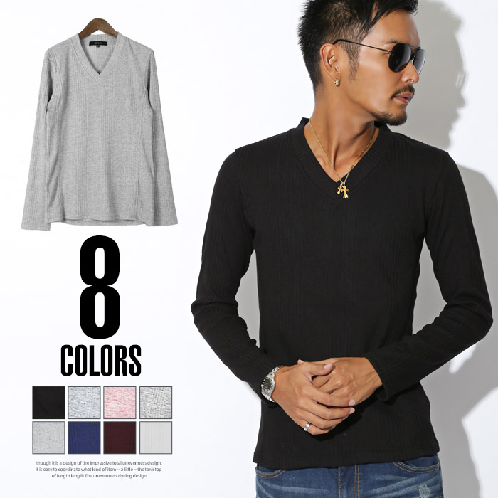 楽天市場】ロンT メンズ Vネック テレコ【ランダムテレコリブV