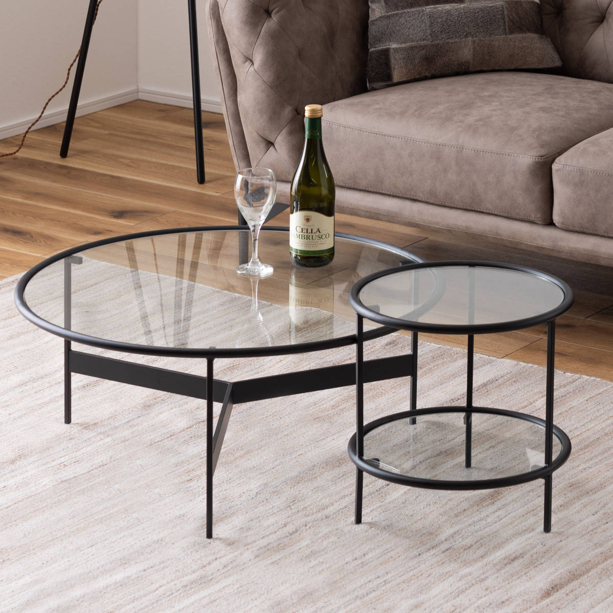 ART OF BLACK】ステンレスラウンドガラスサイドテーブル ART OF BLACK