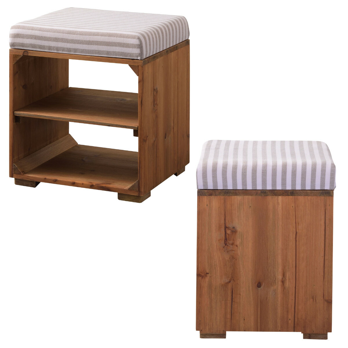 楽天市場】スツール 木製 収納付 ラックスツール ボーダー （ 玄関