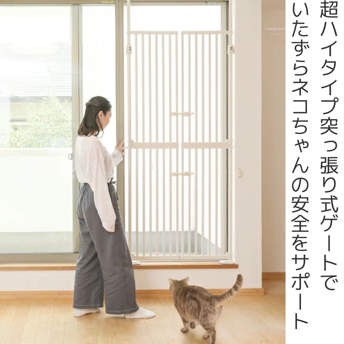 はちわれのくぅペットゲート 猫 ハイタイプ 高155cm 幅225.5- はちわれ