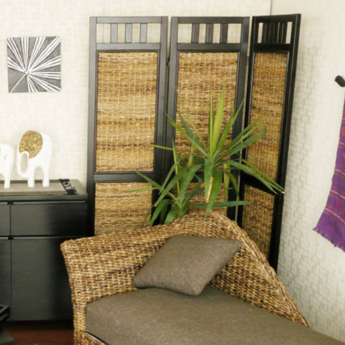 スクリーン 4連 パーテーション 衝立 バナナリーフ アジアンリゾート