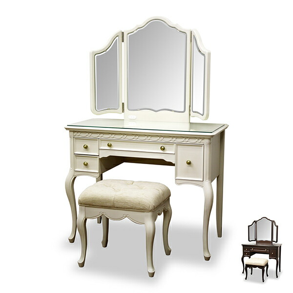楽天市場】ドレッサー 三面鏡 スツール付 クラシック調 猫脚 フルール