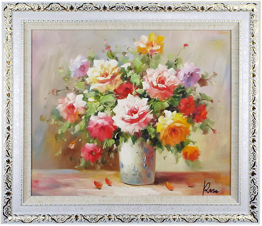 木製ジェッソパネル油絵 専用 白い花瓶に入れたお花 木製ジェッソ