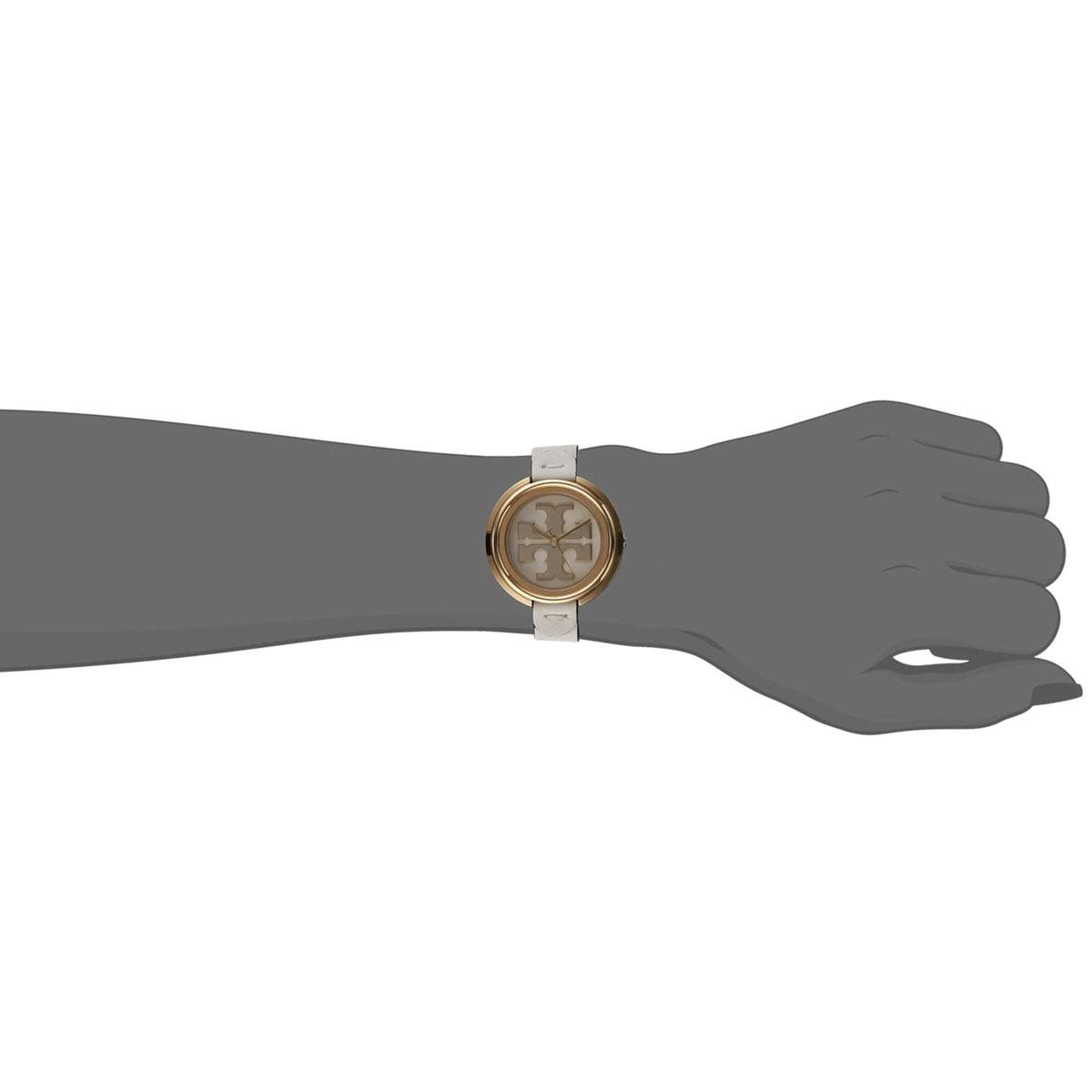 トリーバーチ腕時計 ネイビー レザーベルト 時計 ゴールドロゴ