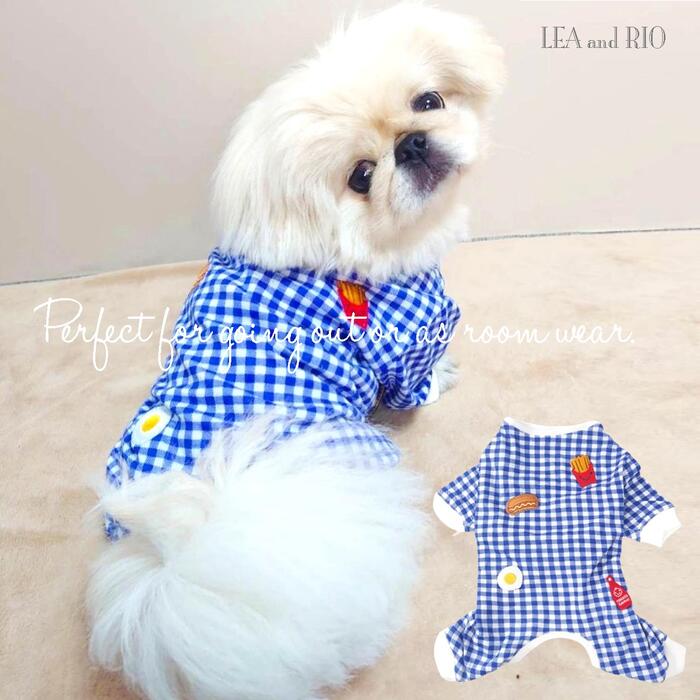 no.1137 ハンドメイド 犬服 チェック柄のロンパース イタグレ服 犬服