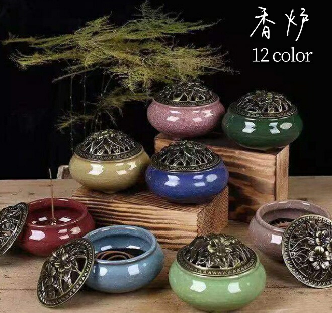 楽天市場】送料無料 香炉 蓋付き おしゃれ 丸型 陶器 セラミックス