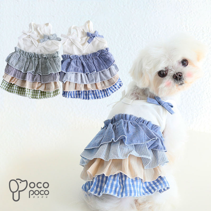 犬服ブルーデニムバルーンワンピースハンドメイド