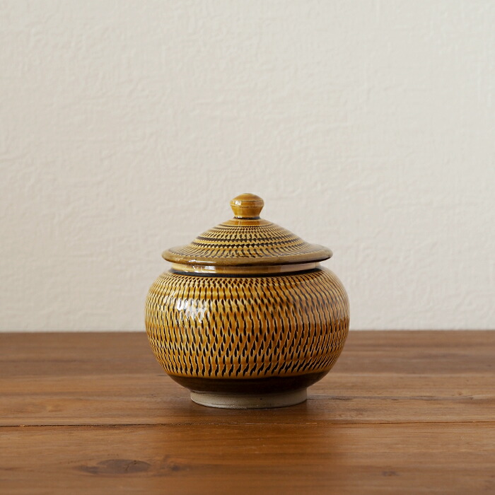 楽天市場】小鹿田焼 小袋窯 2合壺 飴釉飛びかんな / おんたやき おんた