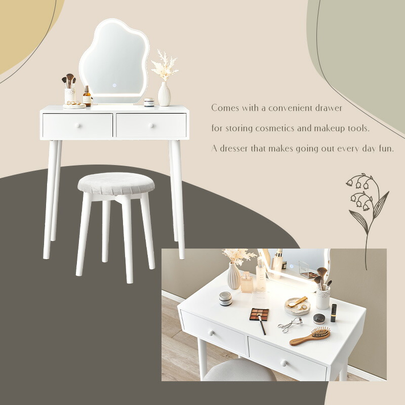 楽天市場】ウェーブミラードレッサー スツール付き(ドレッサー