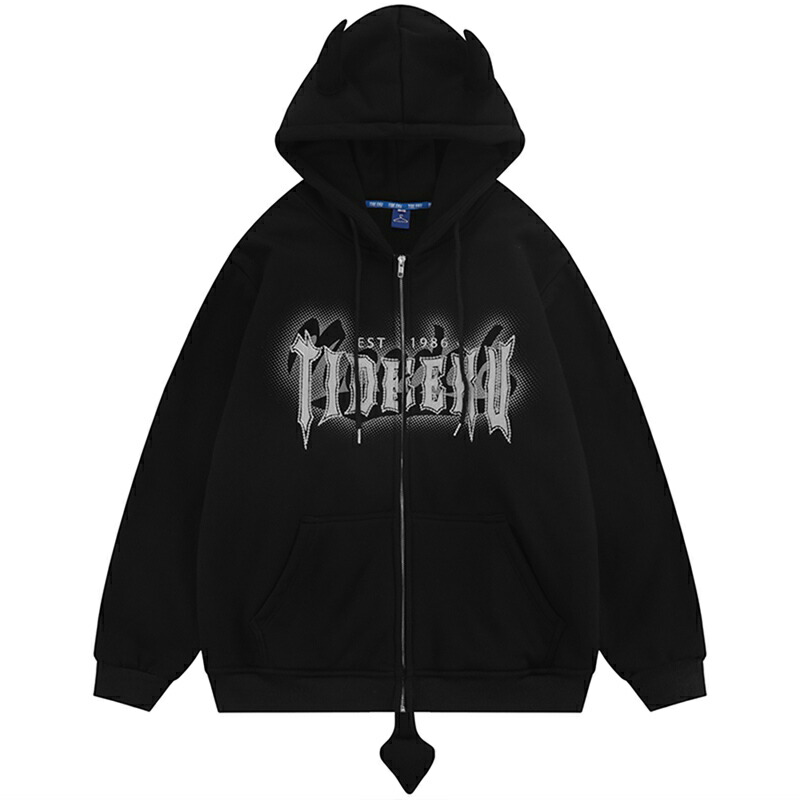 楽天市場】フード付き 長袖 メンズ 角付き パーカー ジップアップ