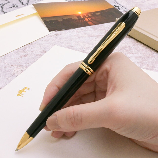 CROSS クロス タウンゼントブラックラッカー 18金ペンM万年筆 ネーム入