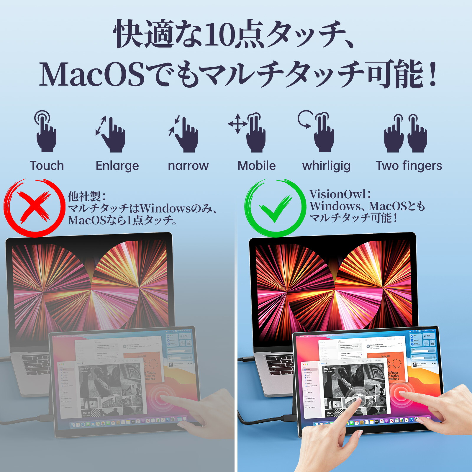 楽天市場】VisionOwl モバイルモニター 10.5インチ タッチパネル 10点