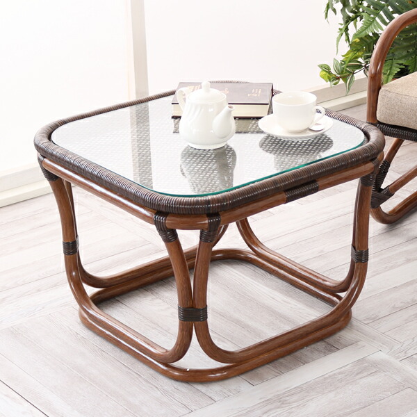 ヴィンテージ ラタン ガラス テーブル 籐 モダン 昭和レトロ 昭和
