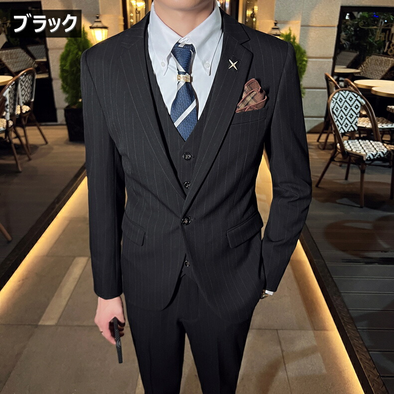 楽天市場】即納 スリーピース スーツ メンズ 秋冬 ストライプ柄 防シワ
