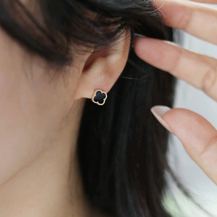 楽天市場】ピアス ゴールド pierce K10ゴールド オニキス フラワー
