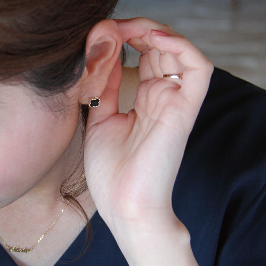 楽天市場】ピアス ゴールド pierce K10ゴールド オニキス フラワー
