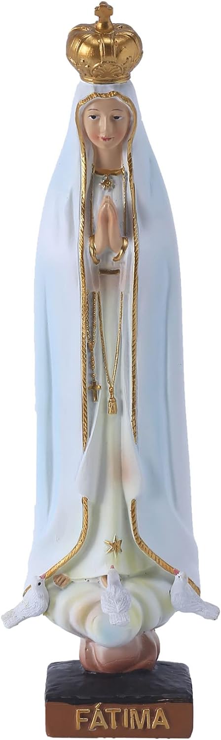 白いローブのファティマの聖母マリア像 グラスアイ69cm 宗教彫刻/K149