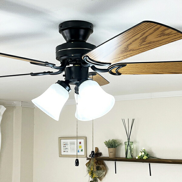楽天市場】シーリングファンライト 5枚羽根 リバーシブル 黒ボディ