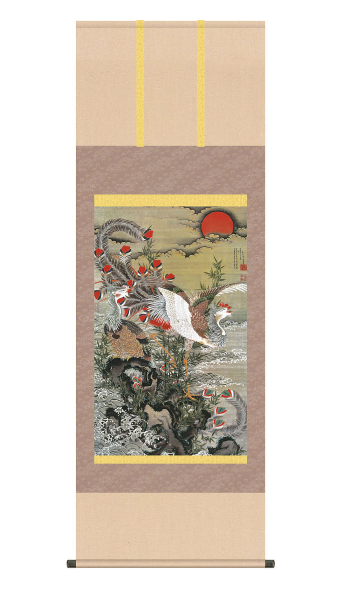 美品 掛け軸 静湖作 菖蒲図 共箱 太巻き付 季節掛け 美品 掛け軸 静湖