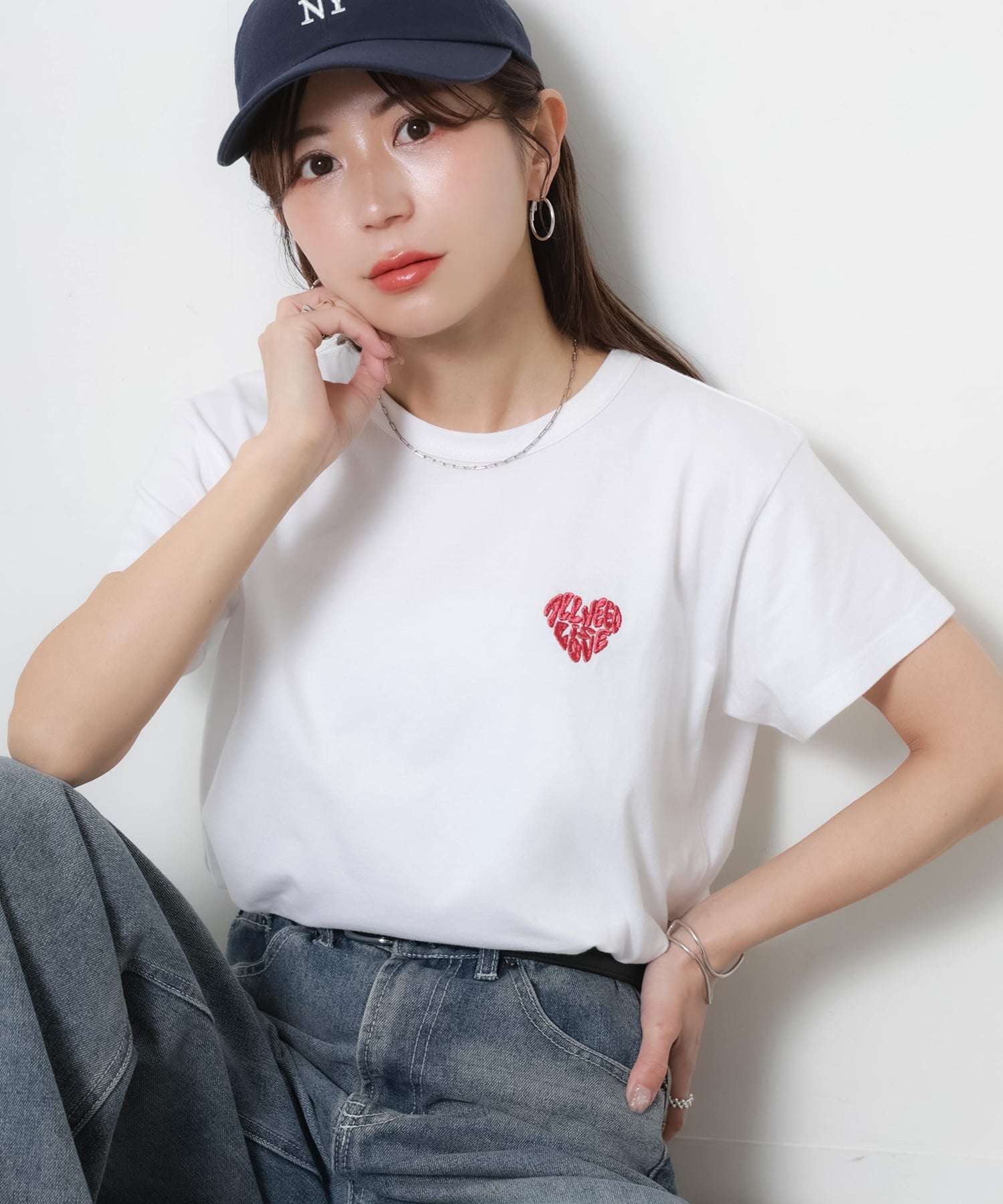Riberry｜ハートロゴラメ刺繍コンパクトTシャツ/綿100% | Rakuten