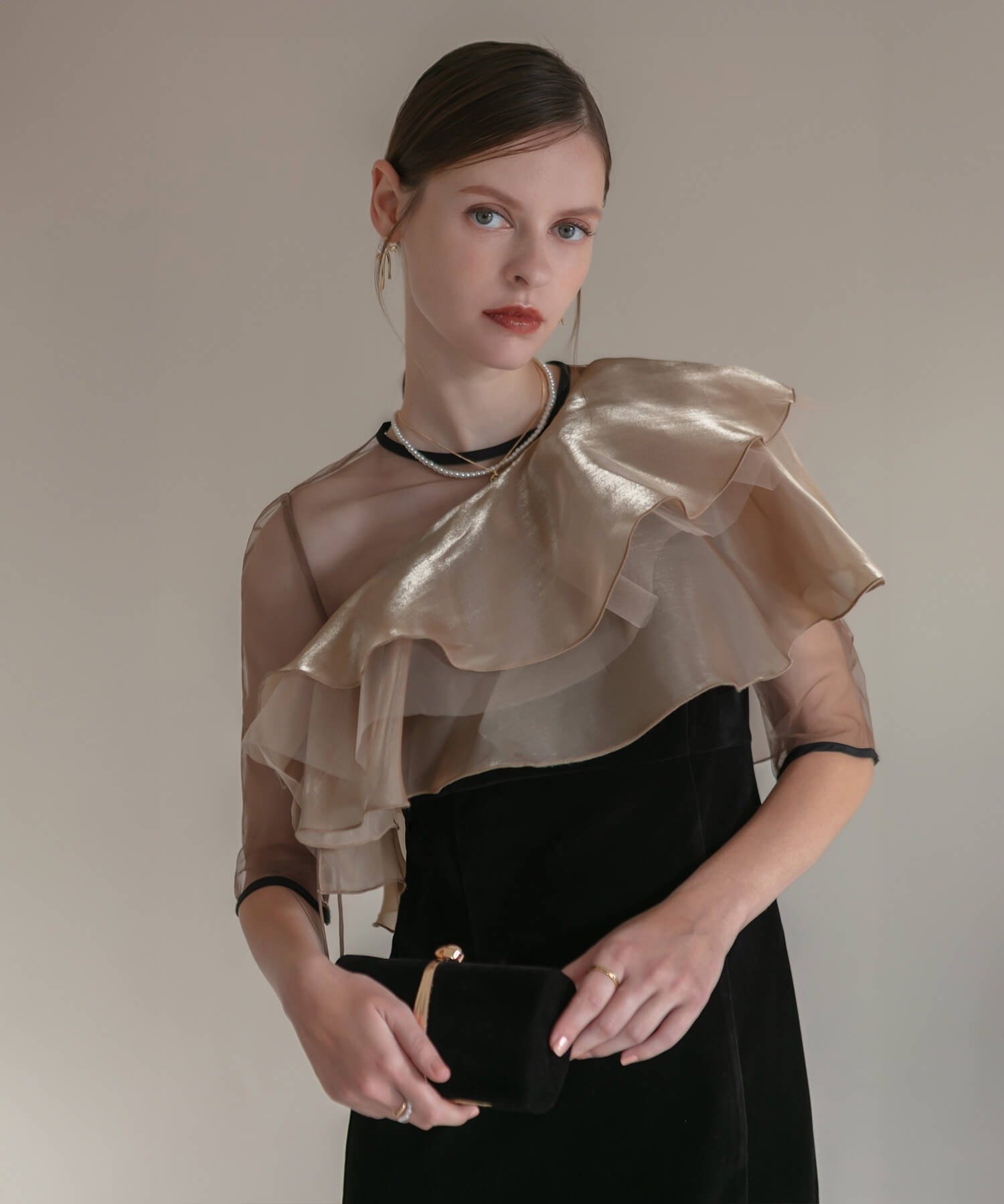 Leja｜LEJA-アシンメトリーティアードフリル3WAYベロアIライン