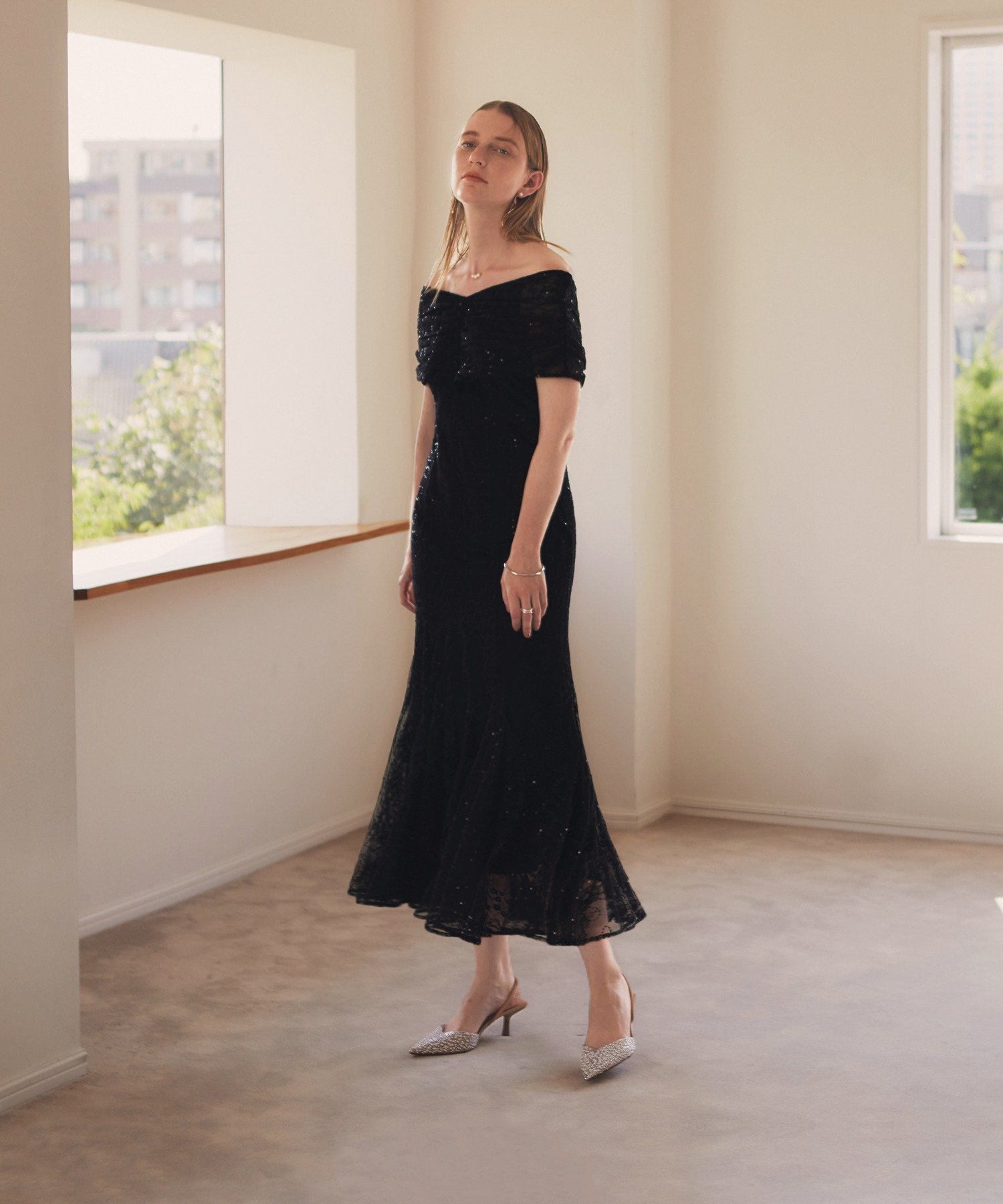 Leja｜LEJA-2WAYレース花柄オフショルダーマーメイドロングワンピース