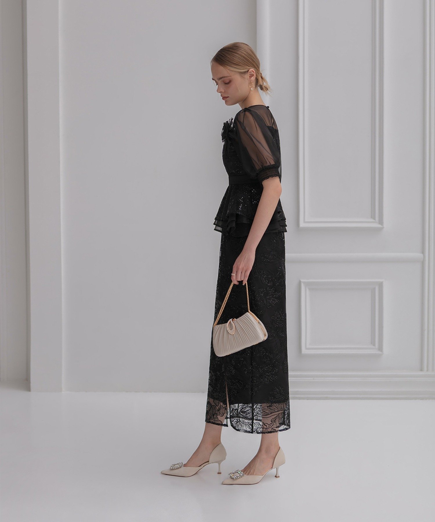 Leja｜LEJA-ローズペプラムIラインワンピースドレス結婚式オケージョン