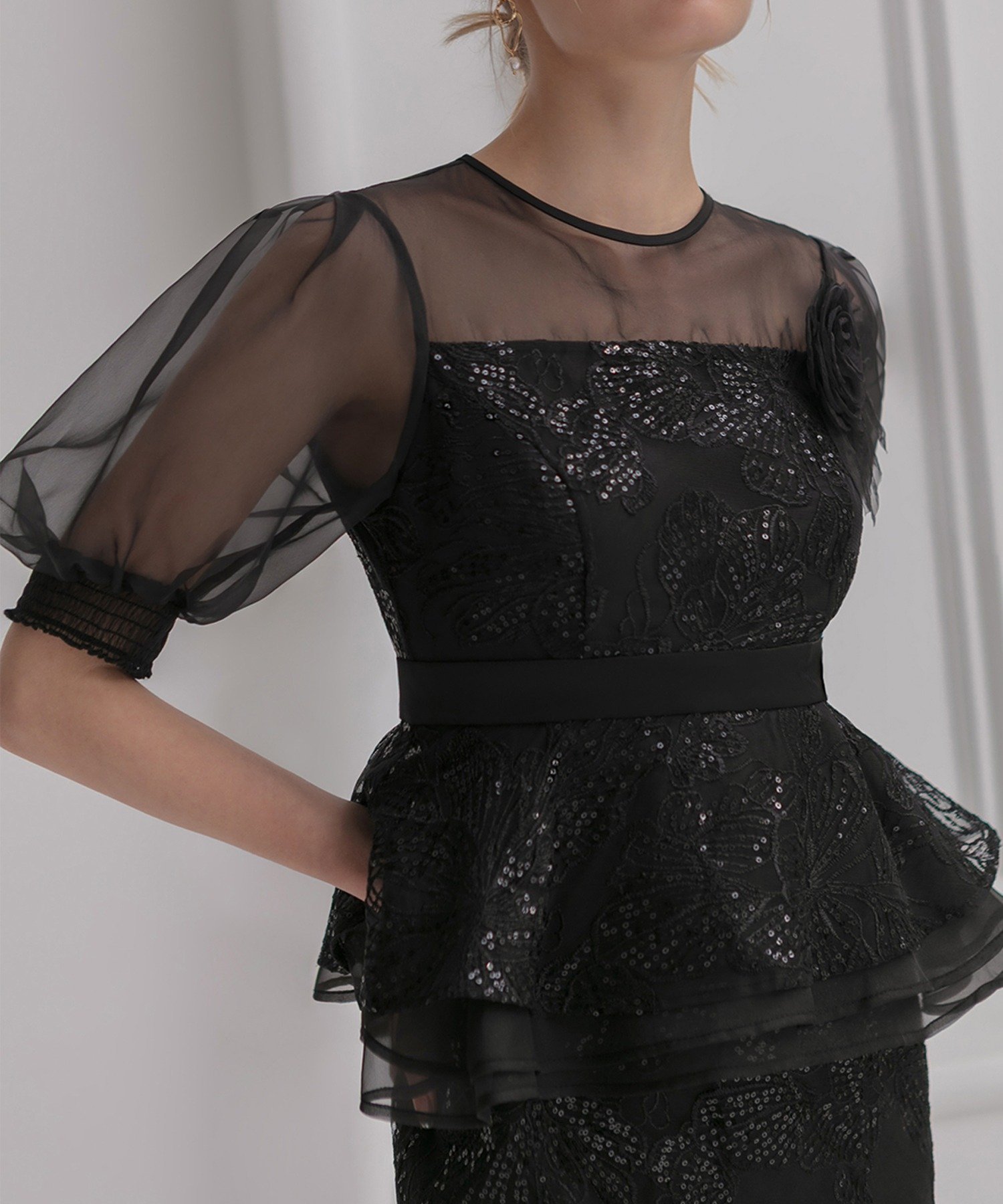 Leja｜LEJA-ローズペプラムIラインワンピースドレス結婚式オケージョン