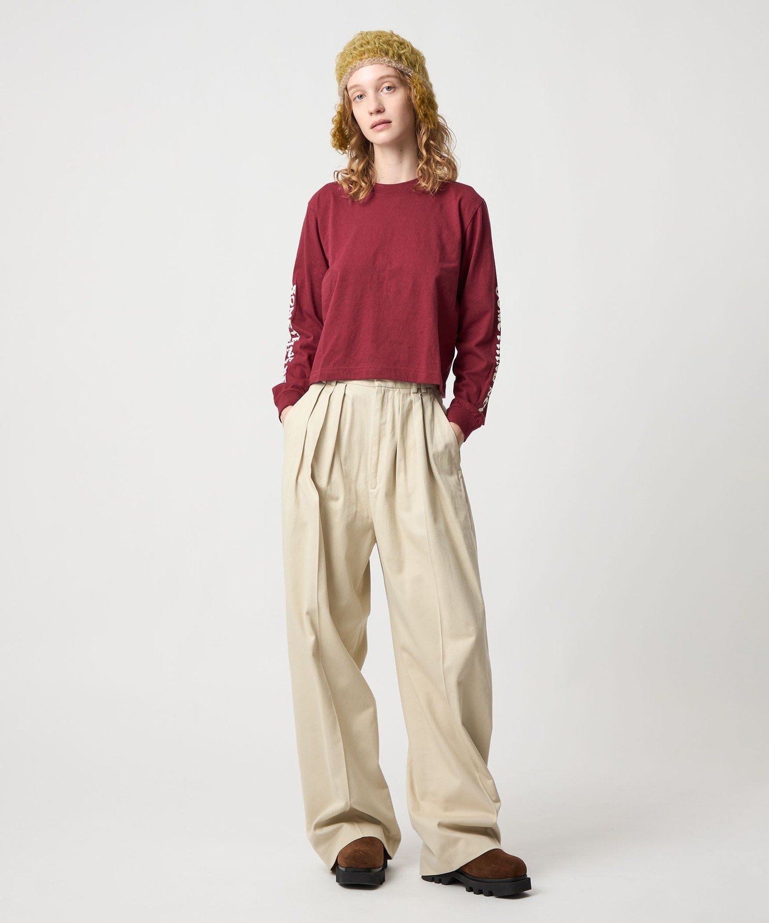 今季ロクコットンレーヨンタックパンツベージュ34
