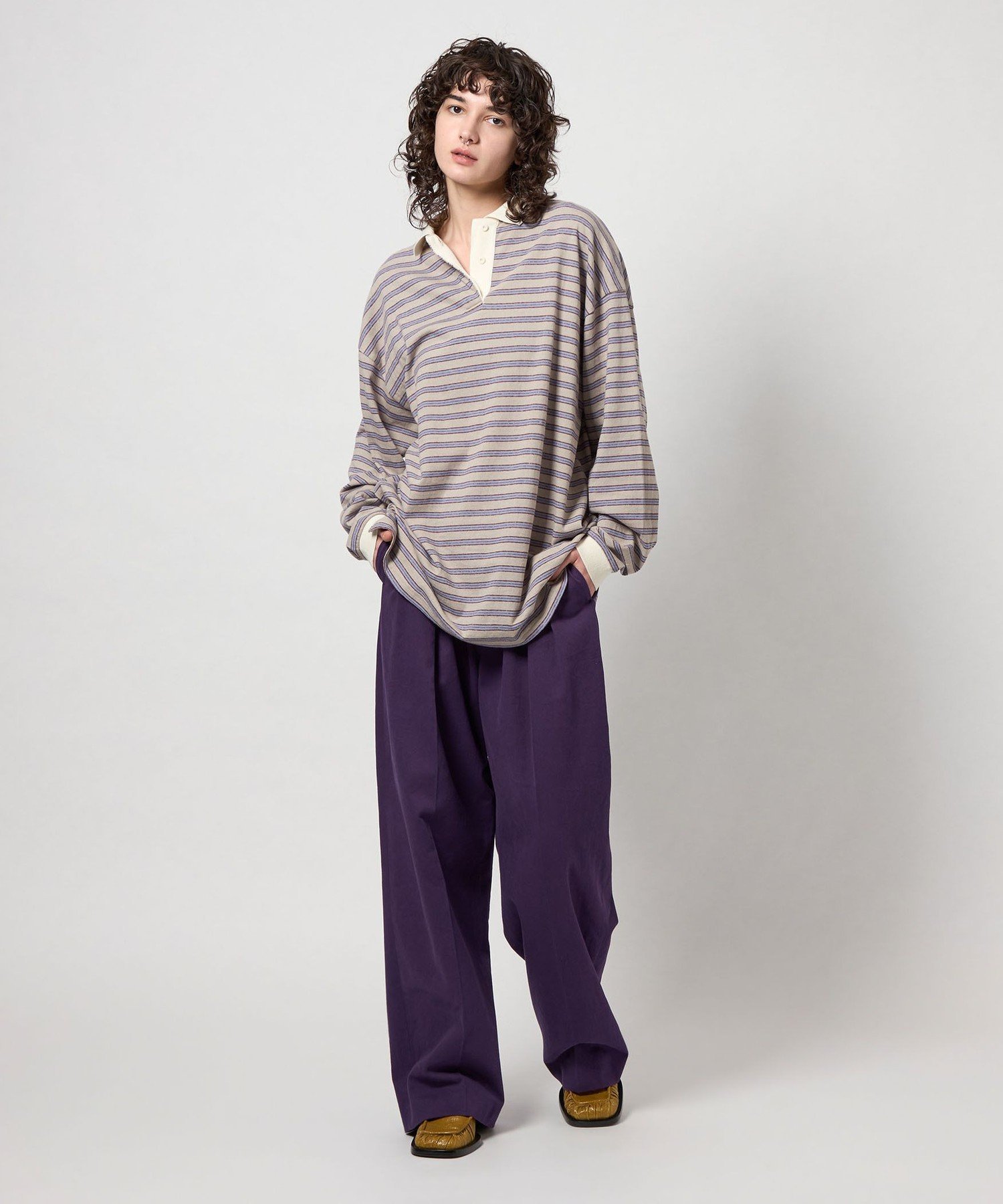 ＜6(ROKU)＞コットンレーヨン タックパンツ　36 ☆未使用新品☆6 ROKU コットンレーヨン タックパンツ パープル 32