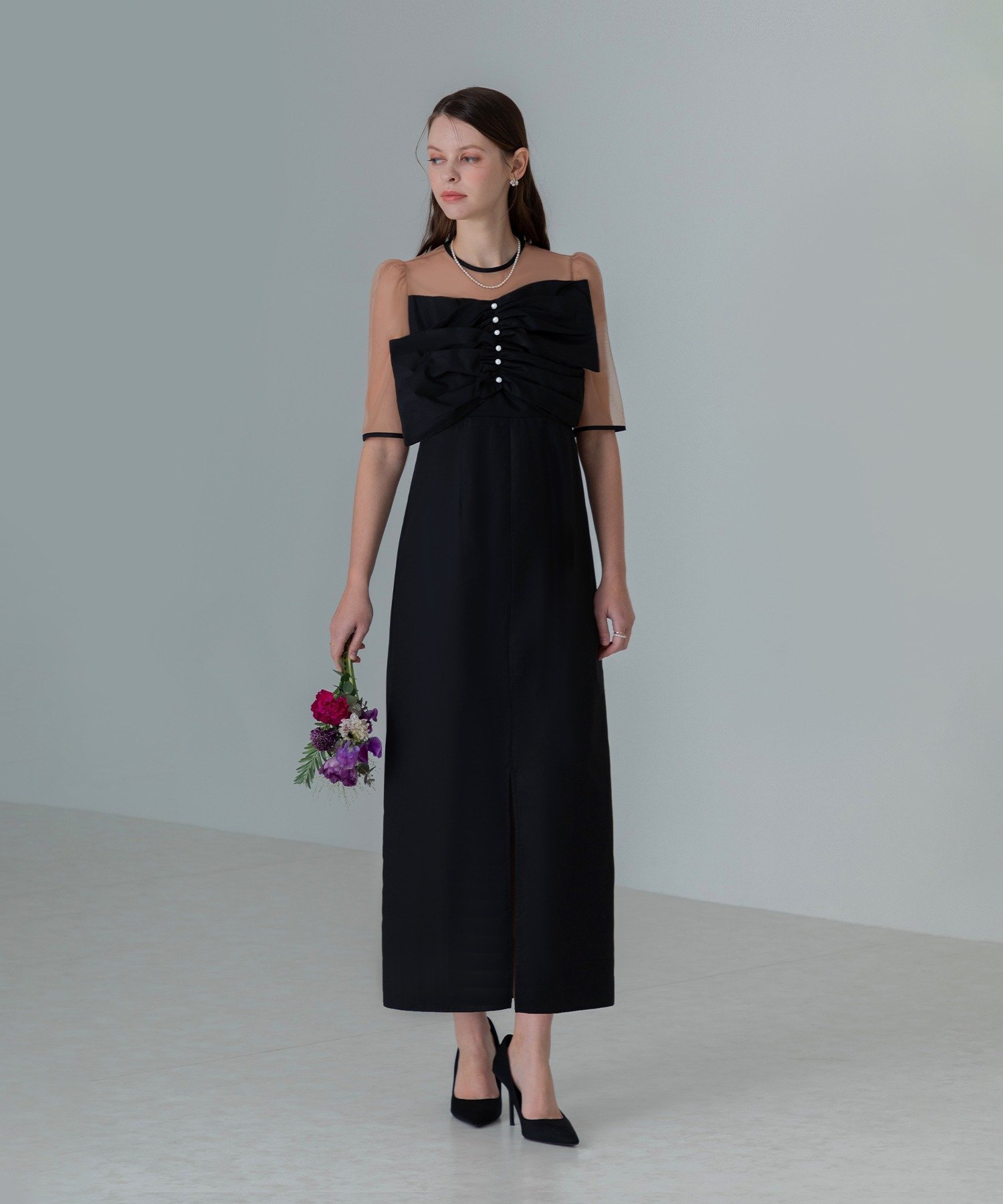 LEJA 配色アシンメトリービッグカラーベロアマーメイドシルエット