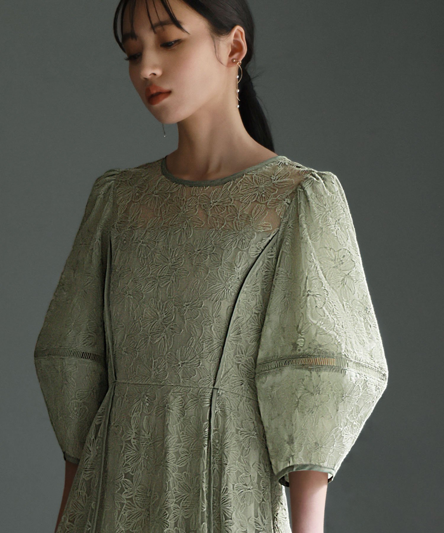 GIRL｜パフスリーブ総レースロング丈 結婚式 ワンピース パーティー