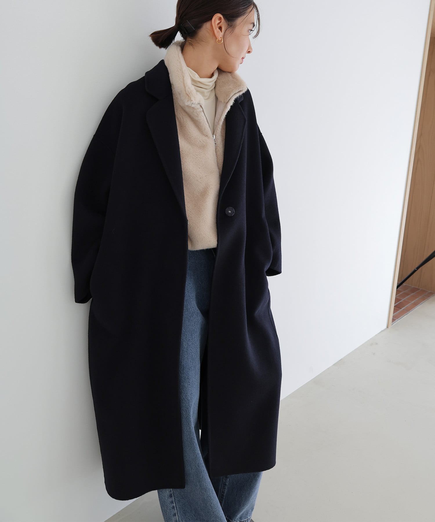 andme｜リバー ロング コクーン コート evernavy エバーネイビー