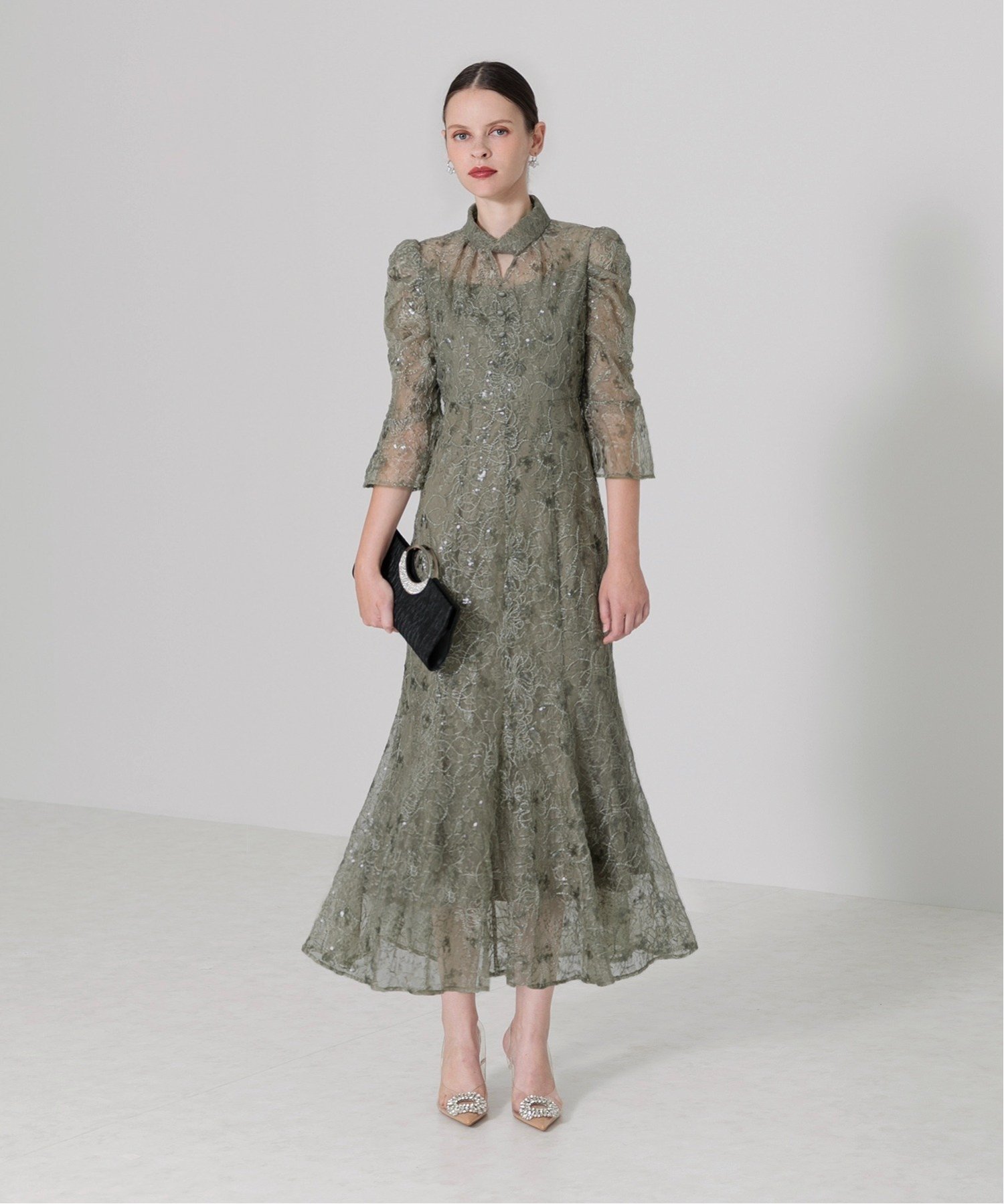 Leja｜LEJA/スパンコール花柄パフスリーブマーメイドワンピースドレス