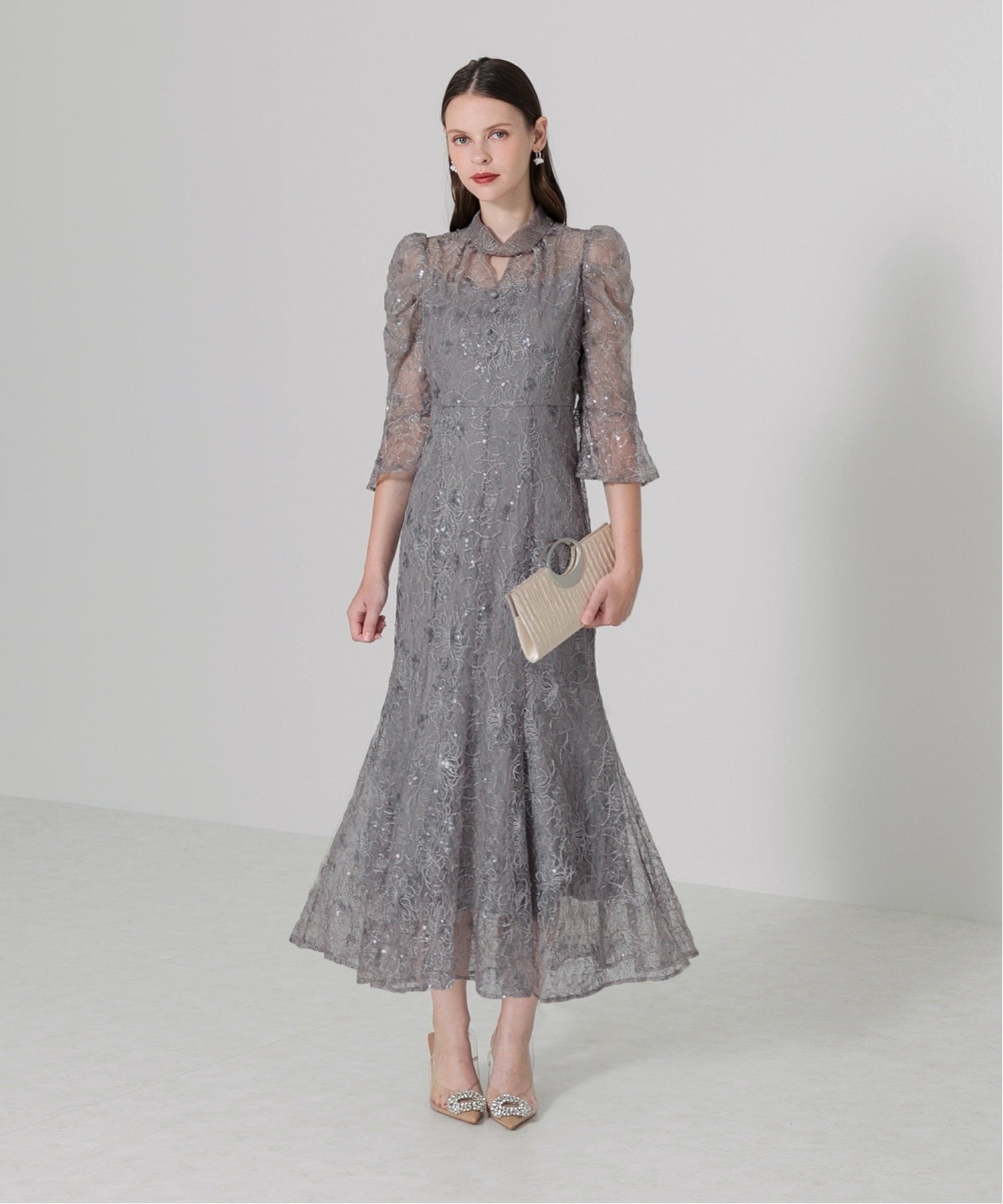 Leja｜LEJA/スパンコール花柄パフスリーブマーメイドワンピースドレス