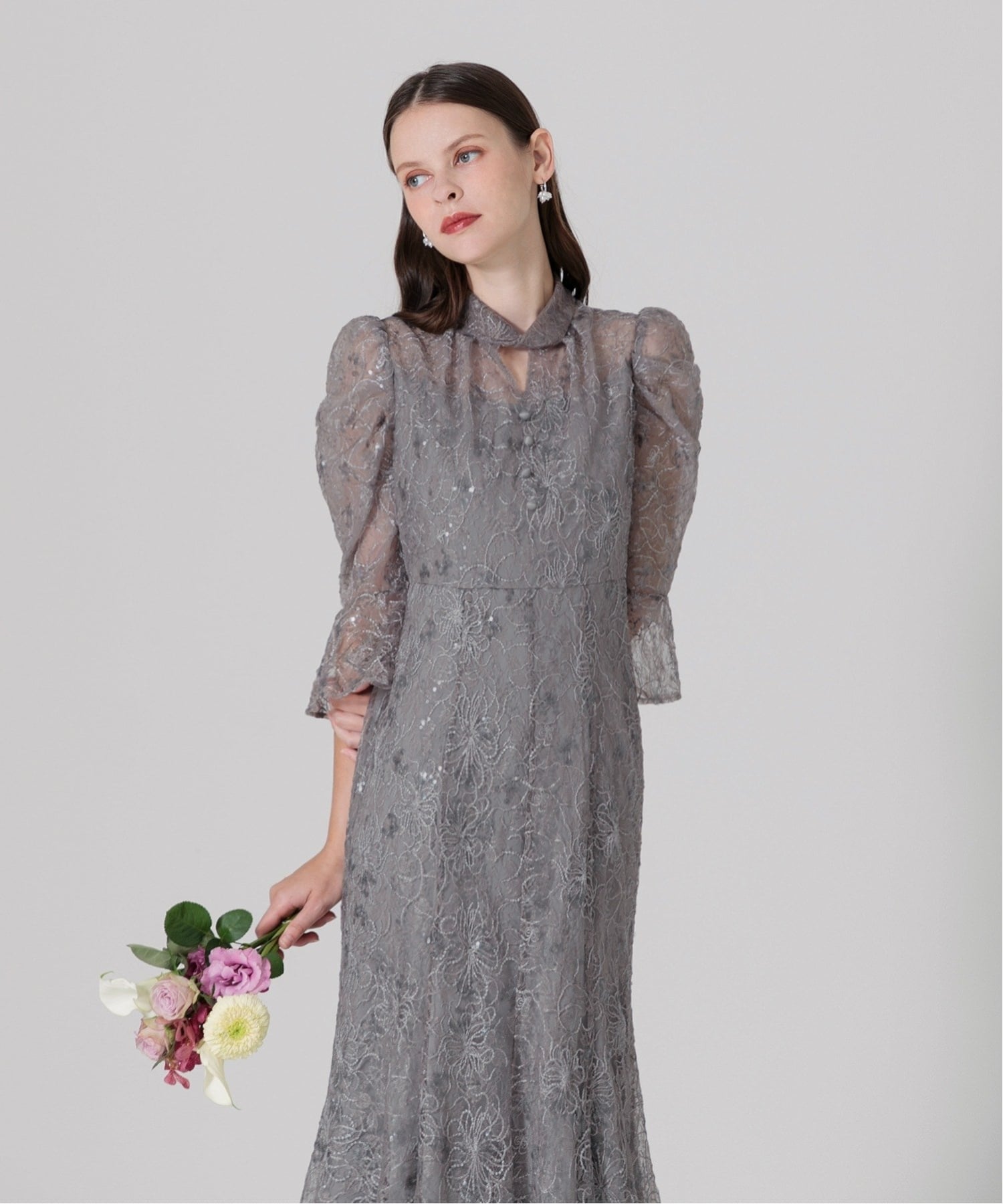 Leja｜LEJA/スパンコール花柄パフスリーブマーメイドワンピースドレス