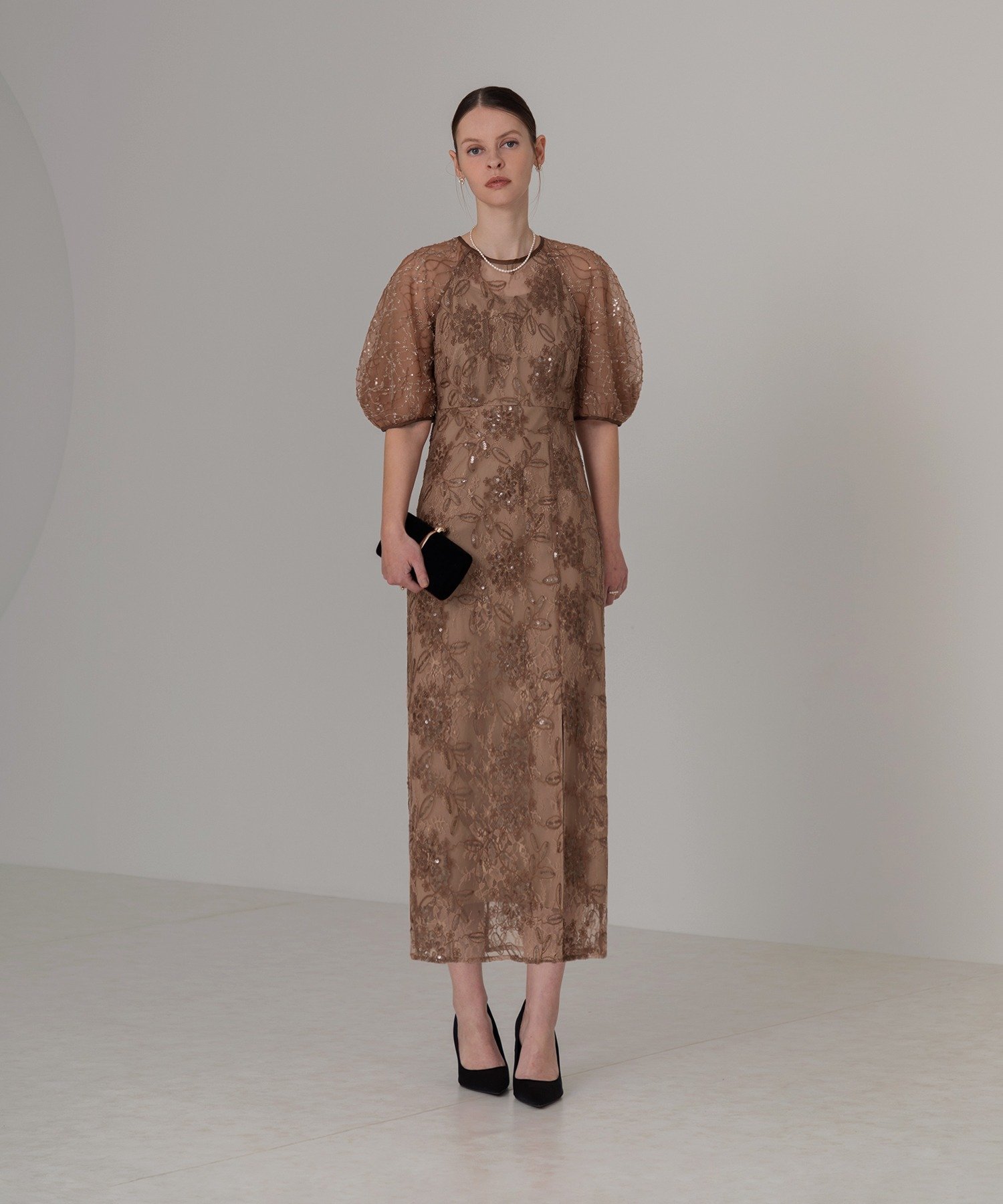 Leja｜LEJA-スパンコール花柄レースIラインワンピースドレス 結婚式