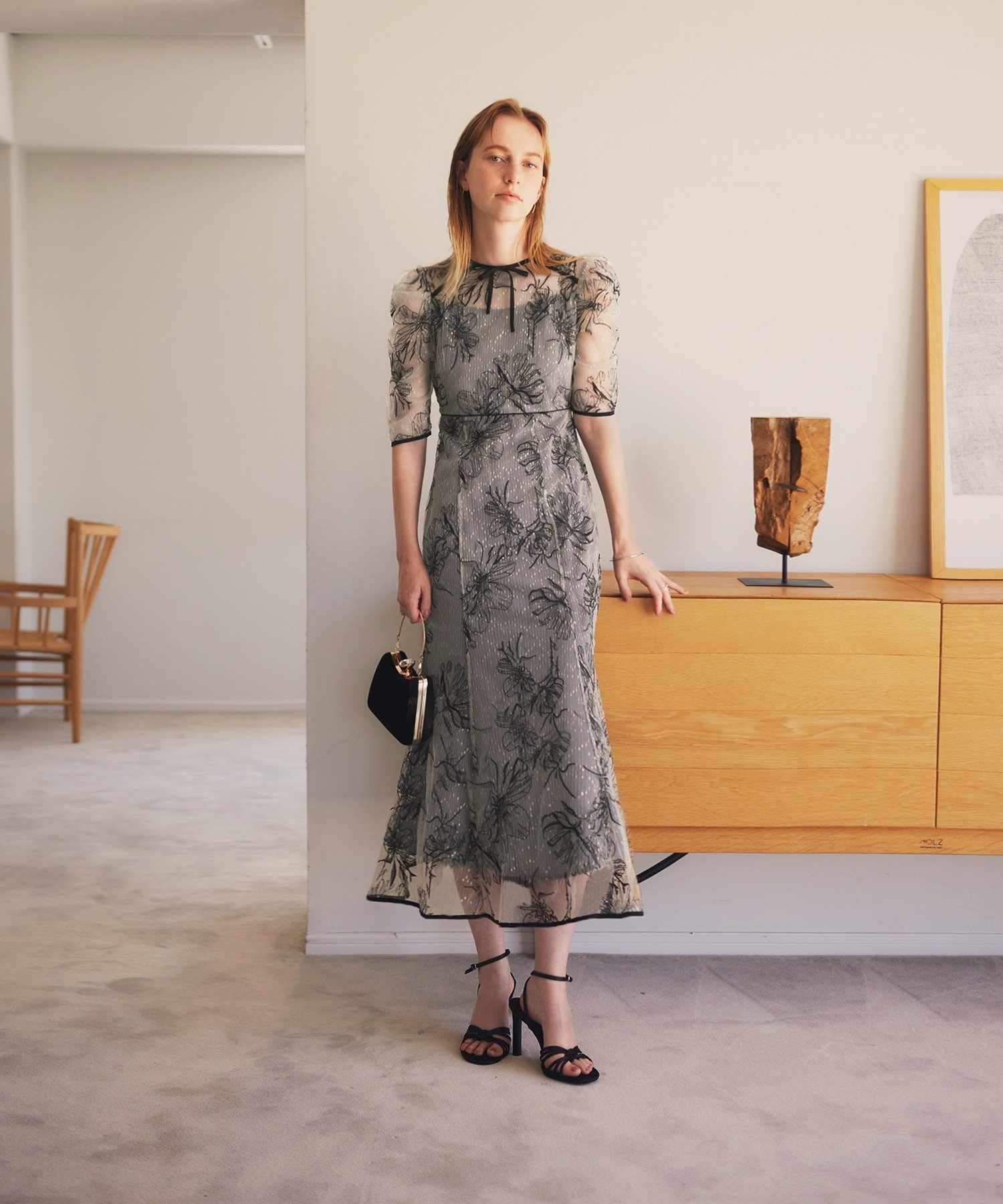 Leja｜LEJA-花柄フロントバックリボンパフスリーブマーメイドロング