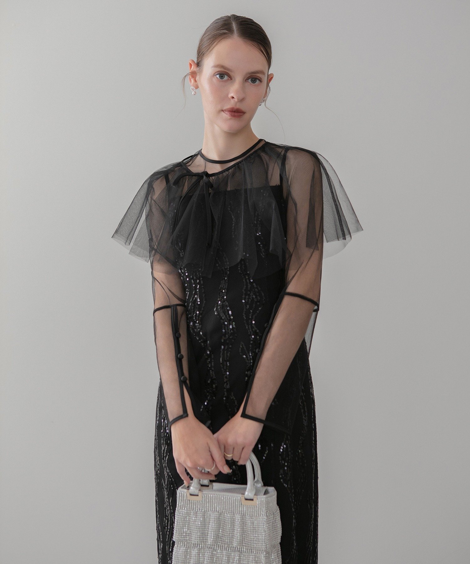 Leja｜Leja-シアーケープスパンコールIラインワンピースドレス結婚式