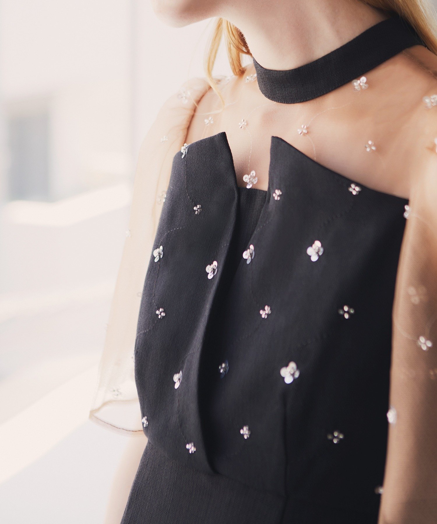 Leja｜LEJA花柄ストーンスパンコールチュールオーバーラップマーメイド