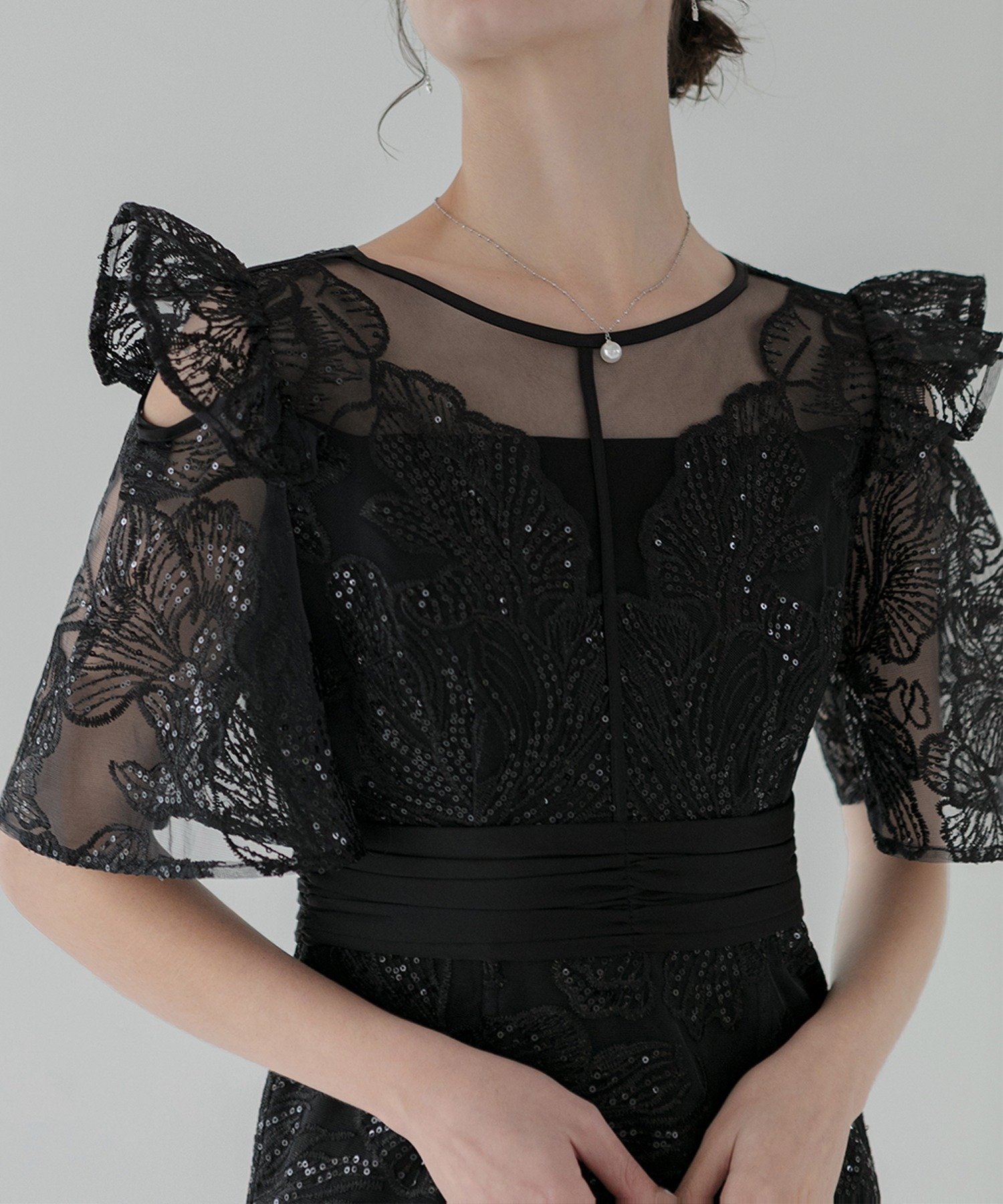 Leja｜LEJA-花柄レースシアーフリルマーメイドワンピースドレス 結婚式