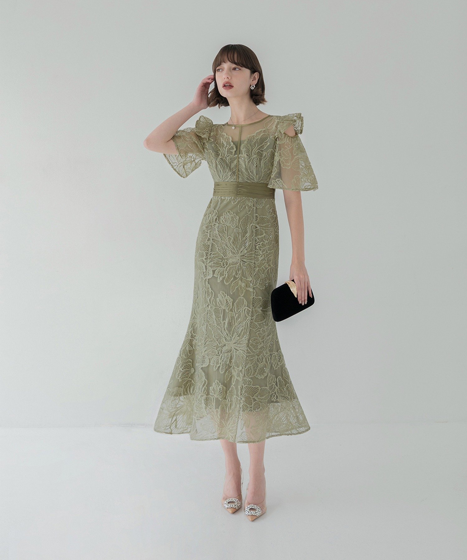 LEJA 結婚式 パーティドレス オリーブグリーン leja パーティードレス