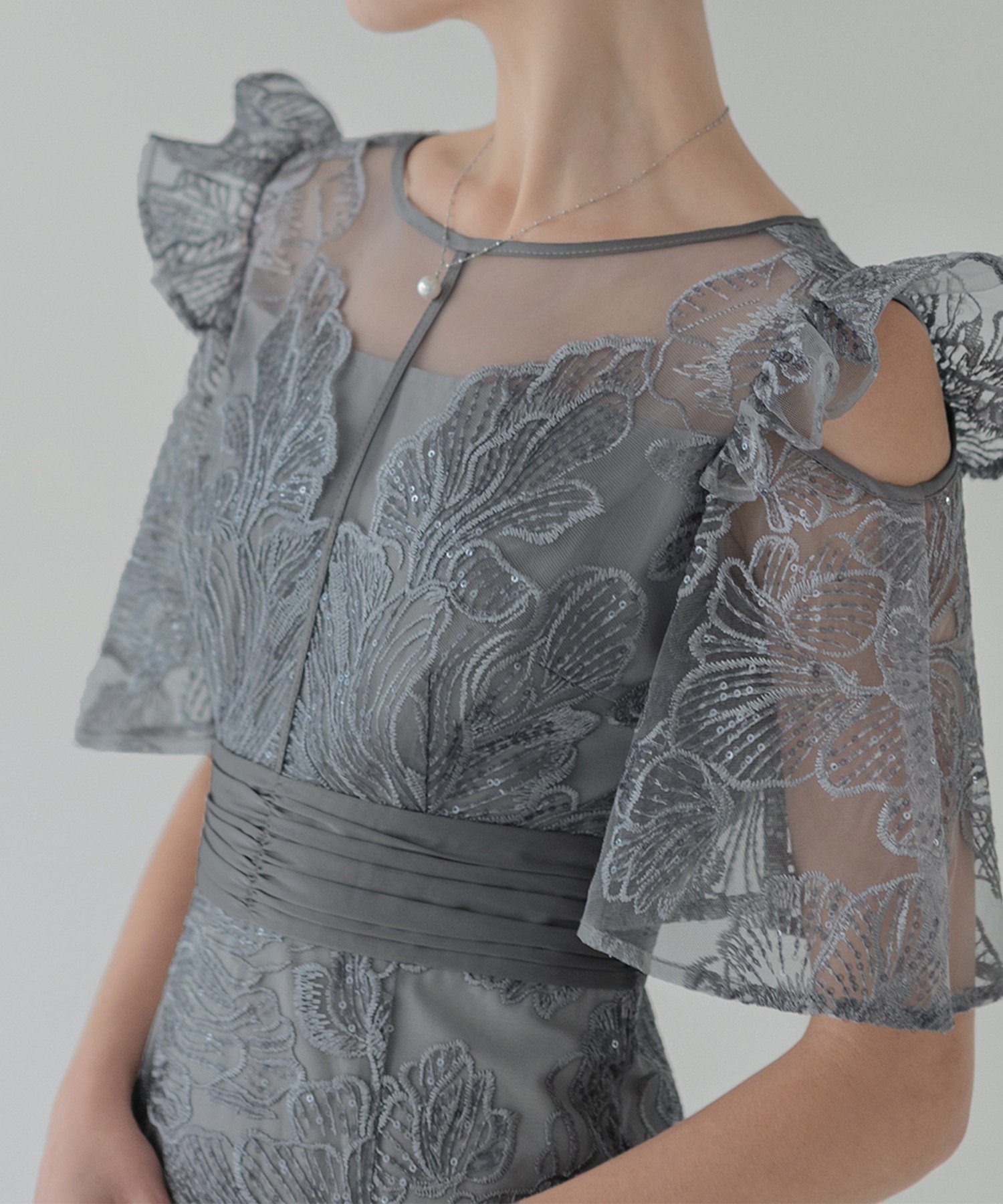 Leja｜LEJA-花柄レースシアーフリルマーメイドワンピースドレス 結婚式