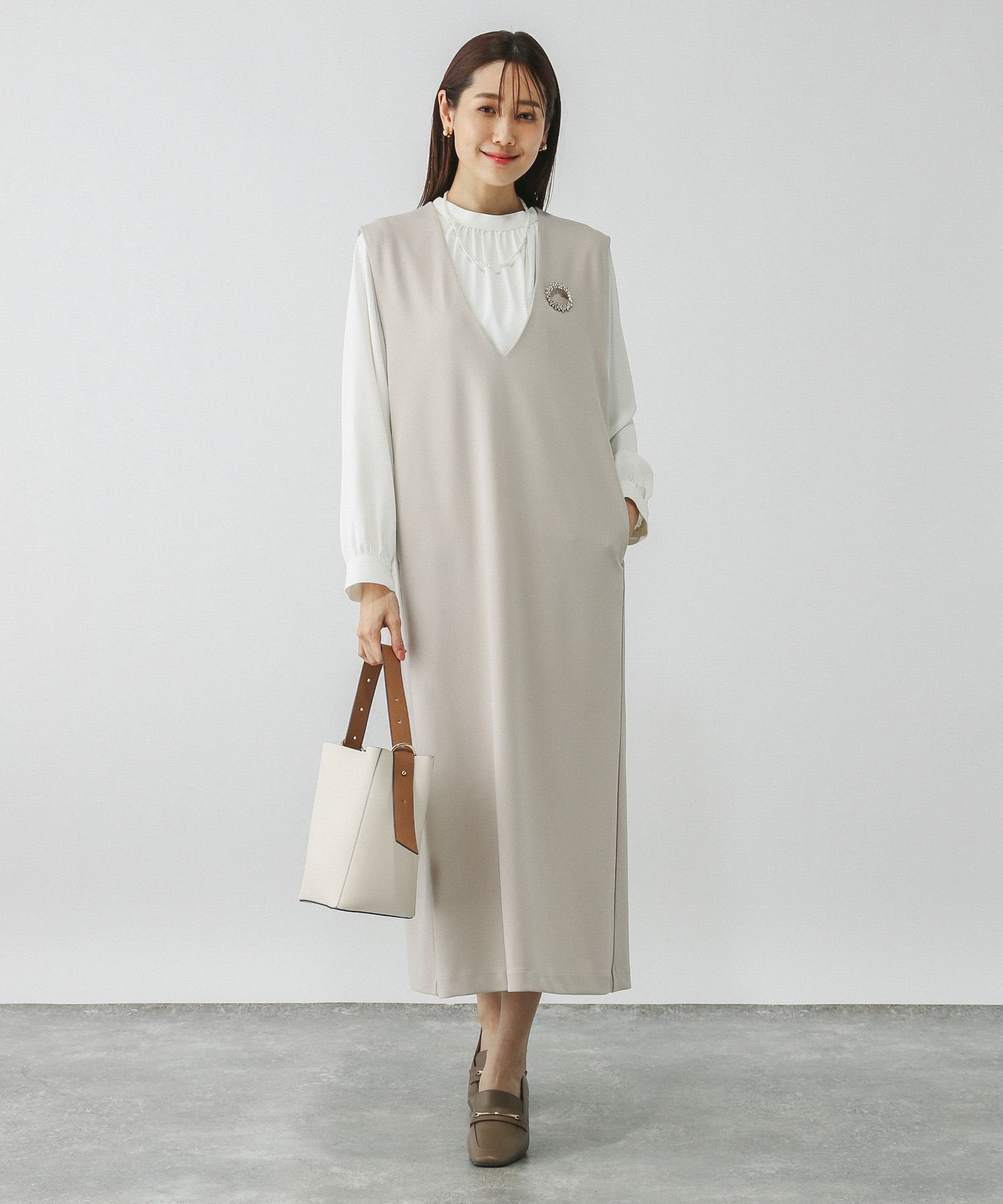 GLOBAL WORK｜お手入れラクラクスタンドギャザーブラウス/133608