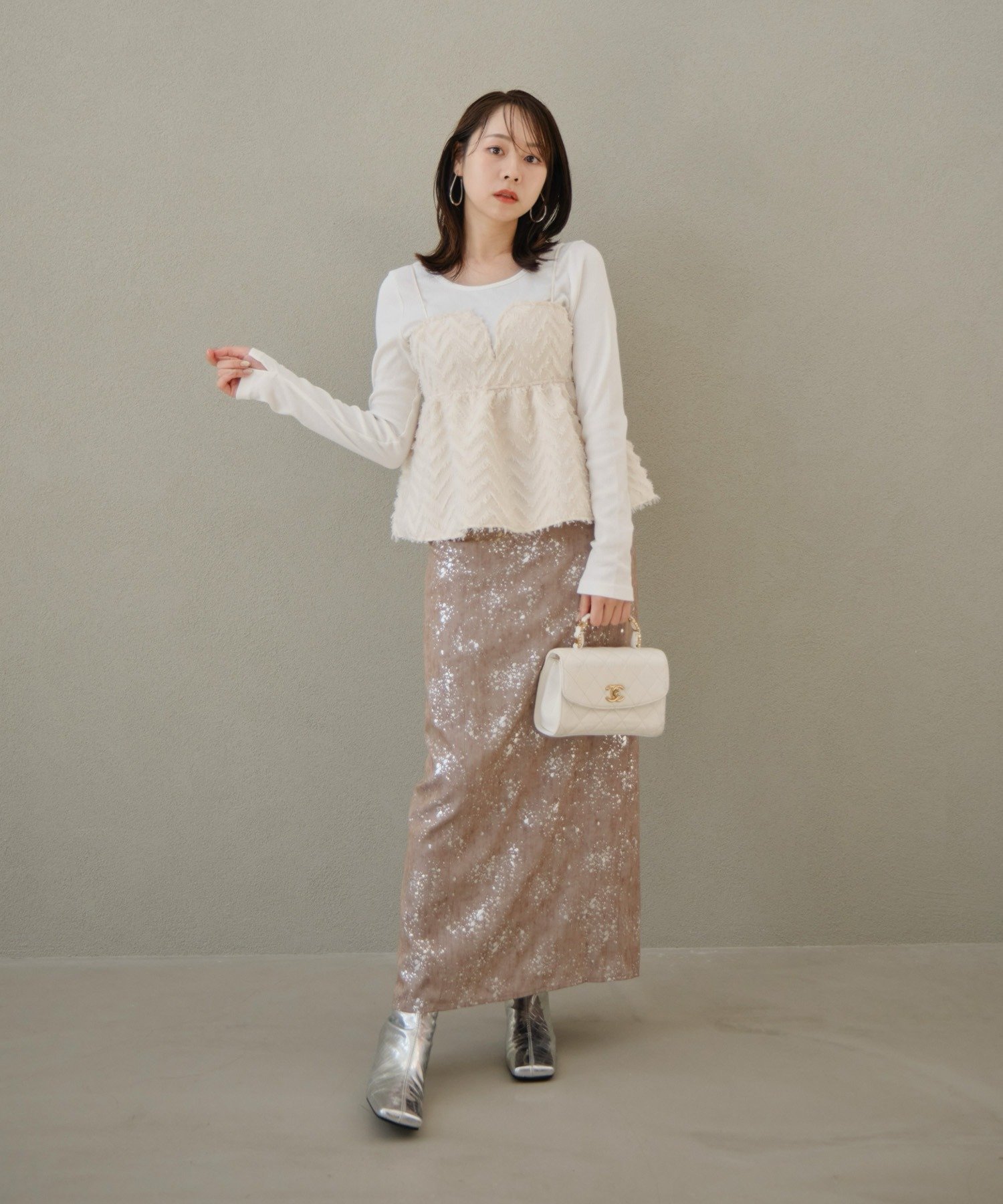 Leja｜Leja-シアーチュールベルスリーブペイントIラインワンピース